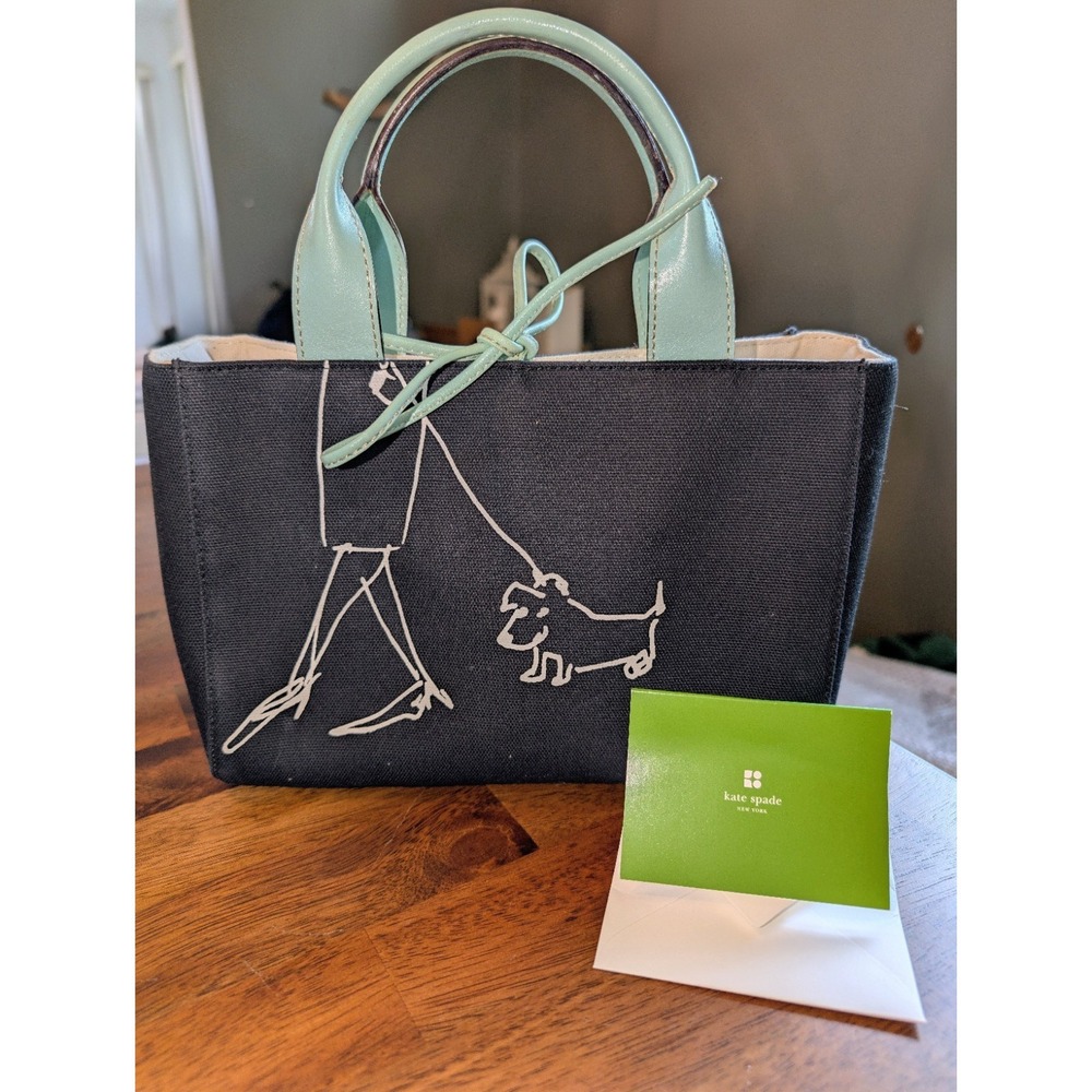 Kate Spade & Maira Kalman Limited Canvas Eloise Tote Bag Walk the Dog Black Y2K